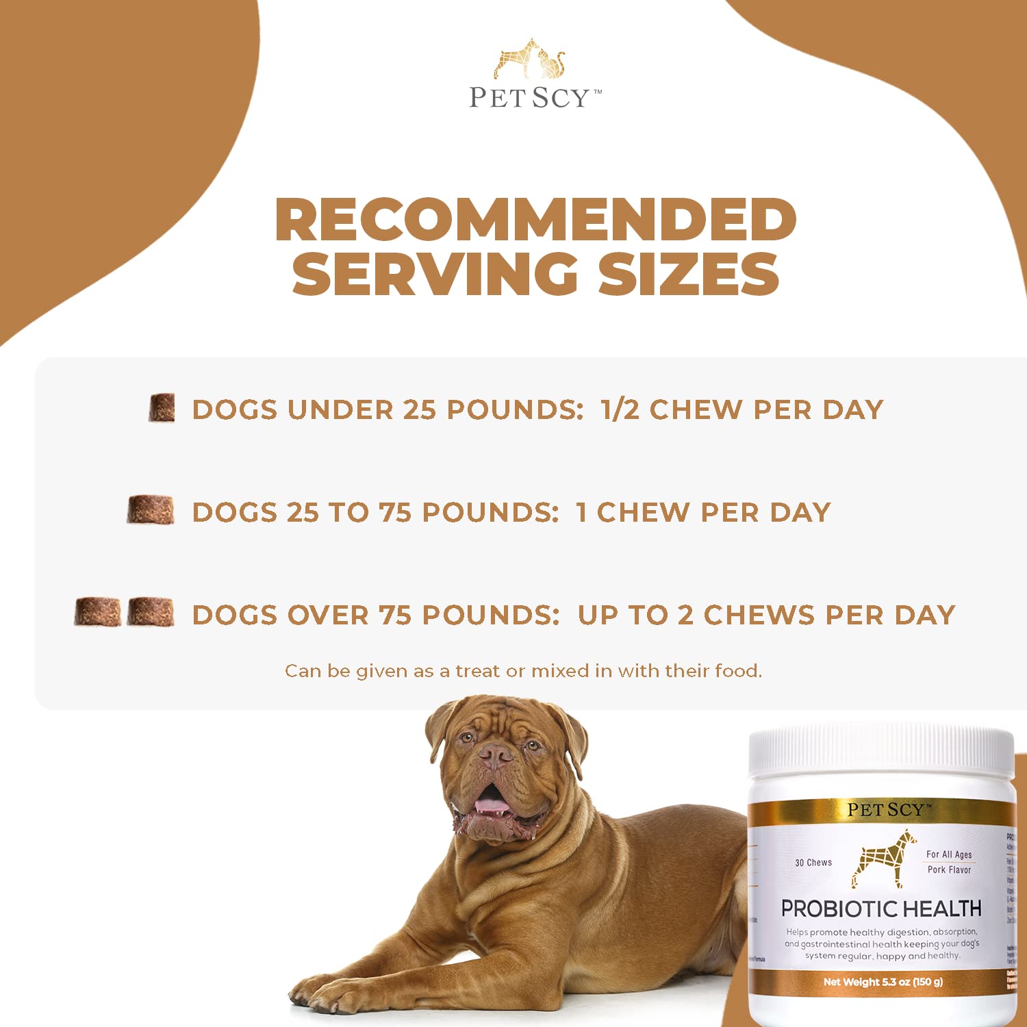 Dog enjoying PetScy Probiotic Chews as a tasty daily supplement