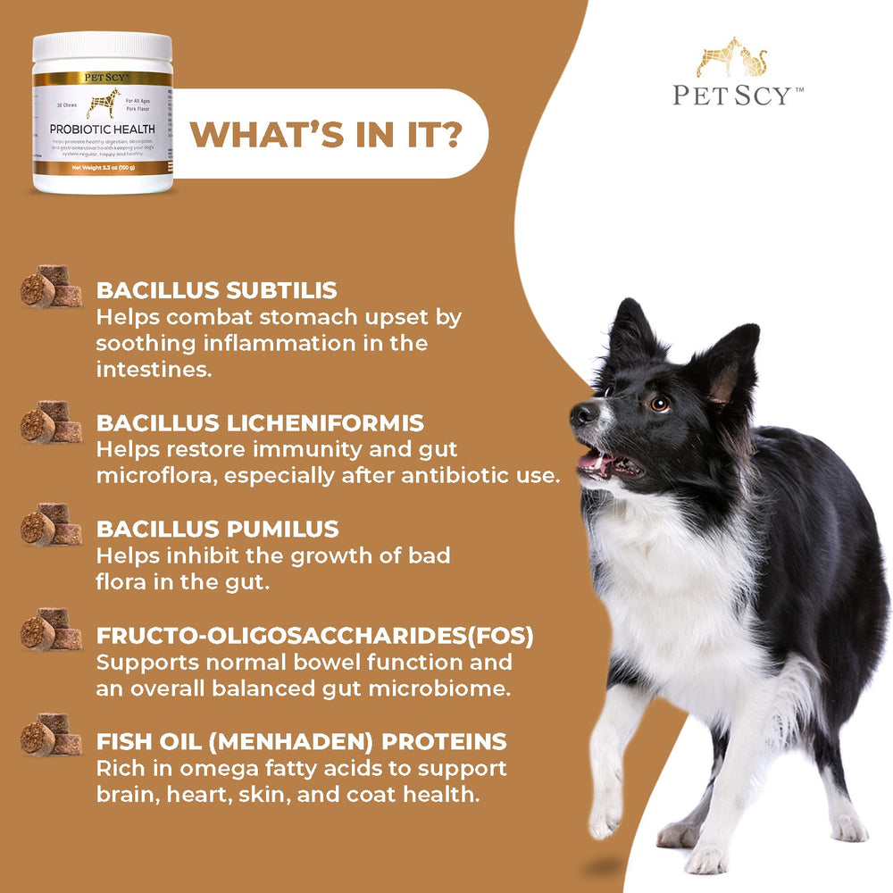 PetScy bottle label with omega-3 and prebiotic fiber details