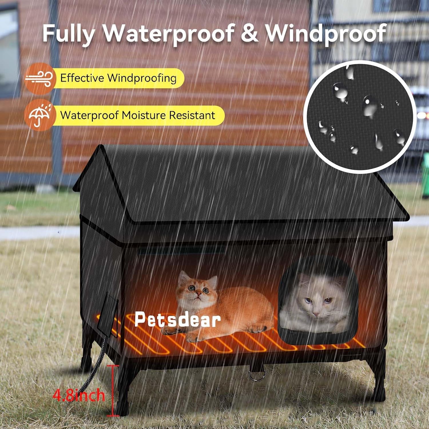 Petsdear heated outdoor cat house bed detached used as separate breathable bed.