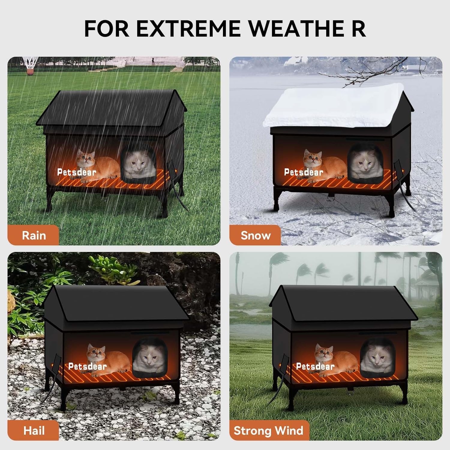 Petsdear heated outdoor cat house installation shows tool-free setup process.