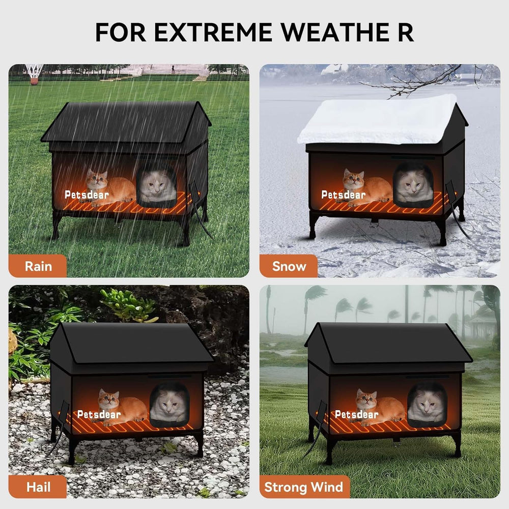 Petsdear heated outdoor cat house installation shows tool-free setup process.