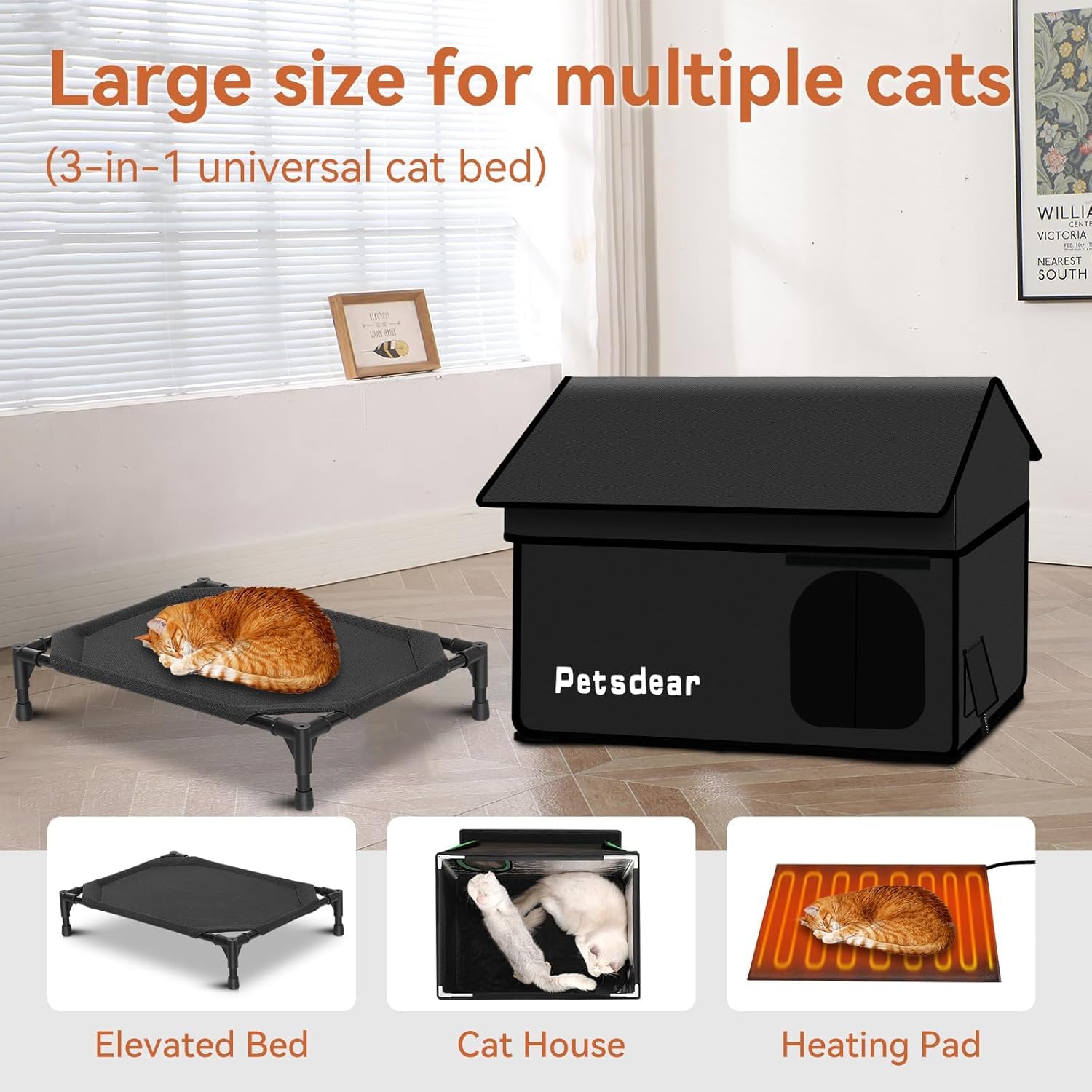 Petsdear heated outdoor cat house wind-resistant frame uses fiberglass for strength.