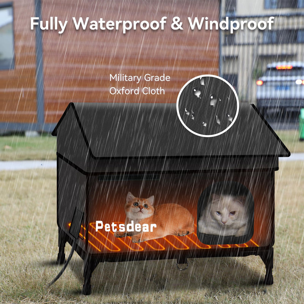 Petsdear heated outdoor cat house elevated base keeps paws dry