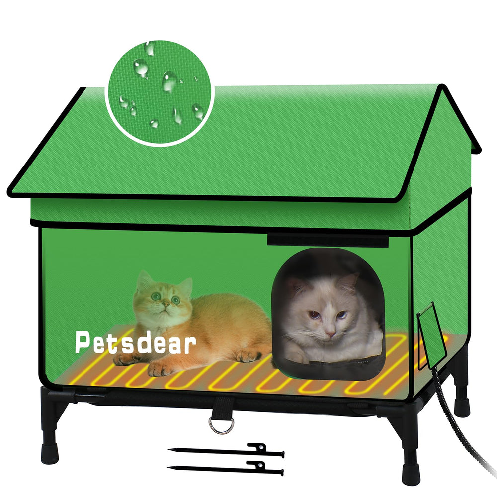 Petsdear heated outdoor cat house exterior shows weatherproof winter shelter for feral cats