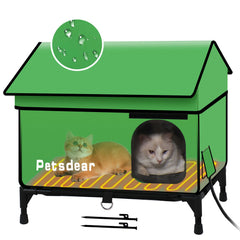 Petsdear heated outdoor cat house exterior shows weatherproof winter shelter for feral cats