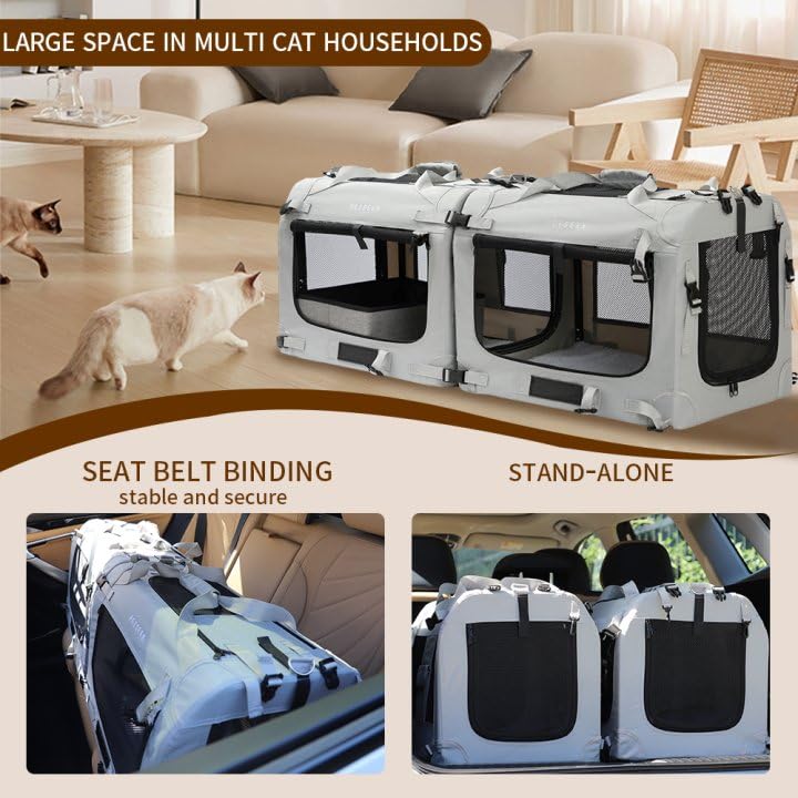 Petseek Extra Large Cat Carrier foldable design saves space when not in use.