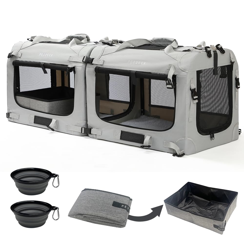 Petseek Extra Large Cat Carrier front view with dual entry points for easy loading.