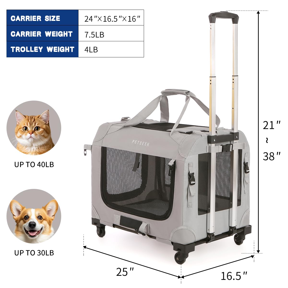 Petseek extra-large cat carrier interior spacious reveals roomy space for large cats