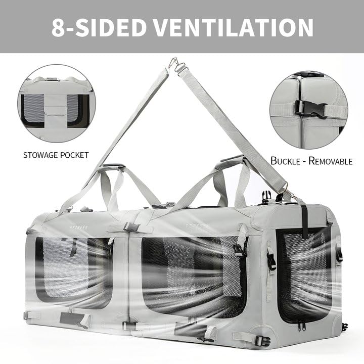 Petseek Extra Large Cat Carrier seatbelt loops secure the carrier in a vehicle.