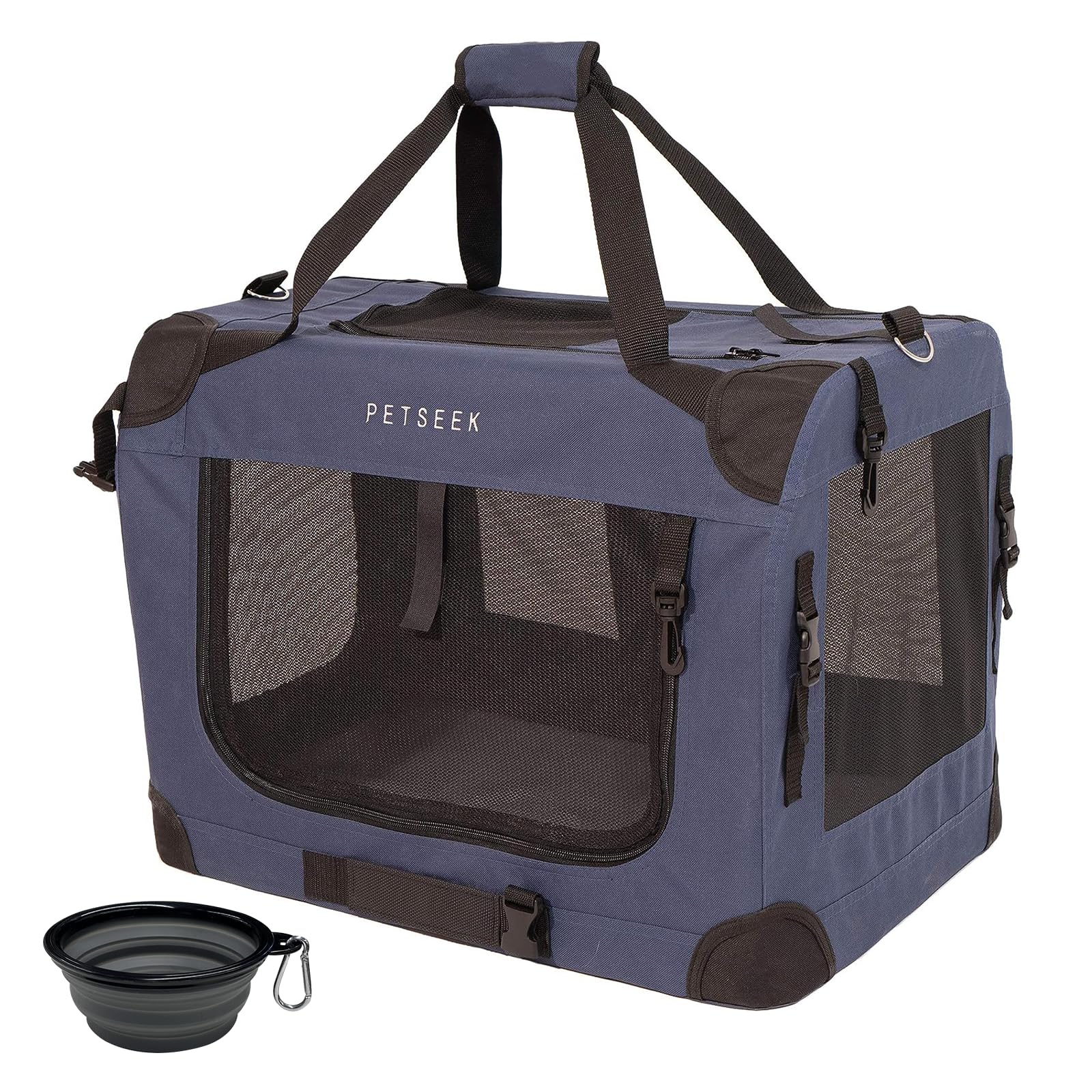Petseek extra large soft-sided carrier front view with spacious interior for two cats