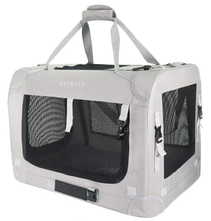 Petseek extra large cat carrier soft sided grey front view for easy car travel with cats