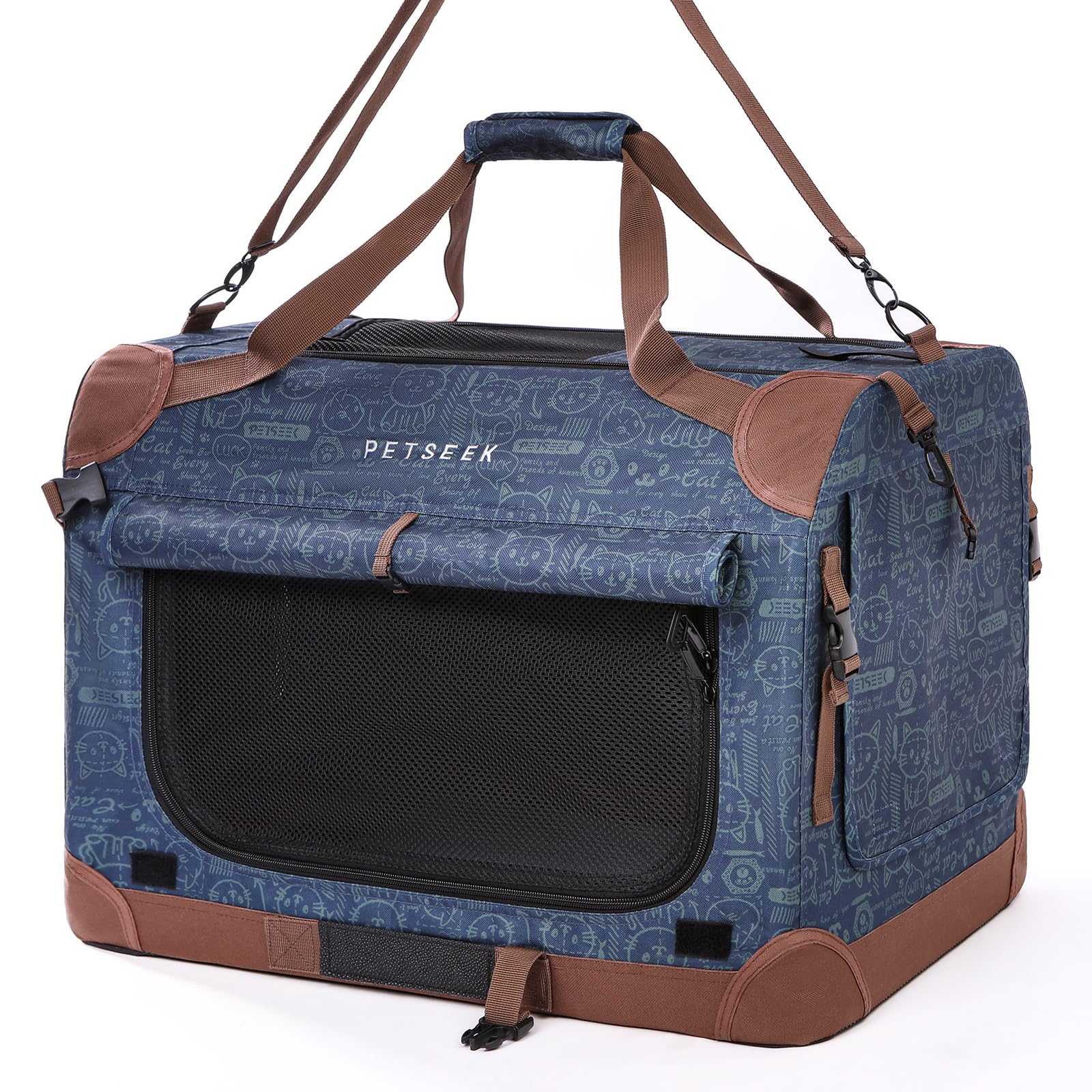 Petseek Extra Large Cat Carrier navy front-opening design for easy loading during travel