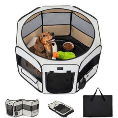 Petsfit 36in dog playpen setup demonstrates quick assembly for travel and RV trips.