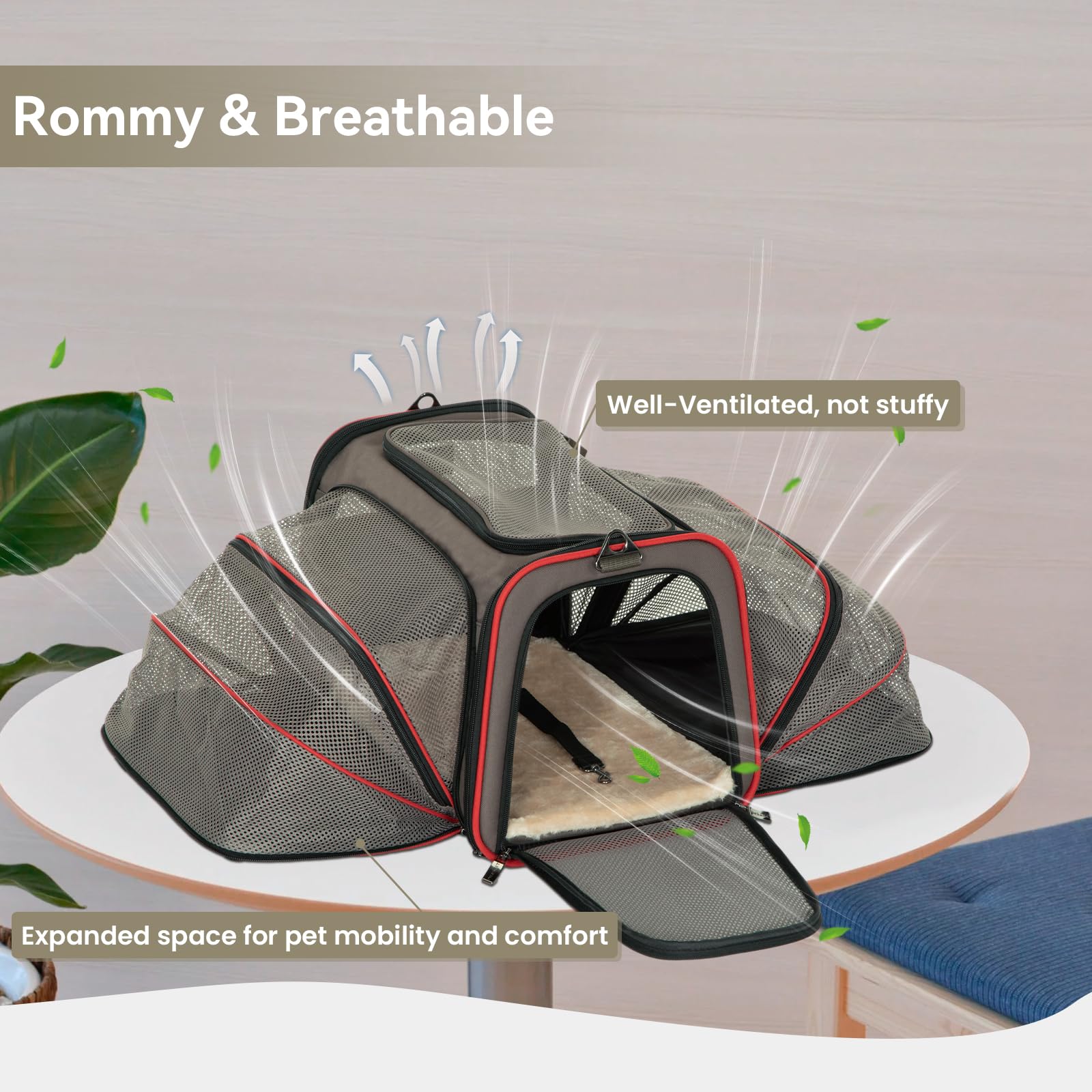 Petsfit extendable panel feature adds extra room for pet relaxation during travel