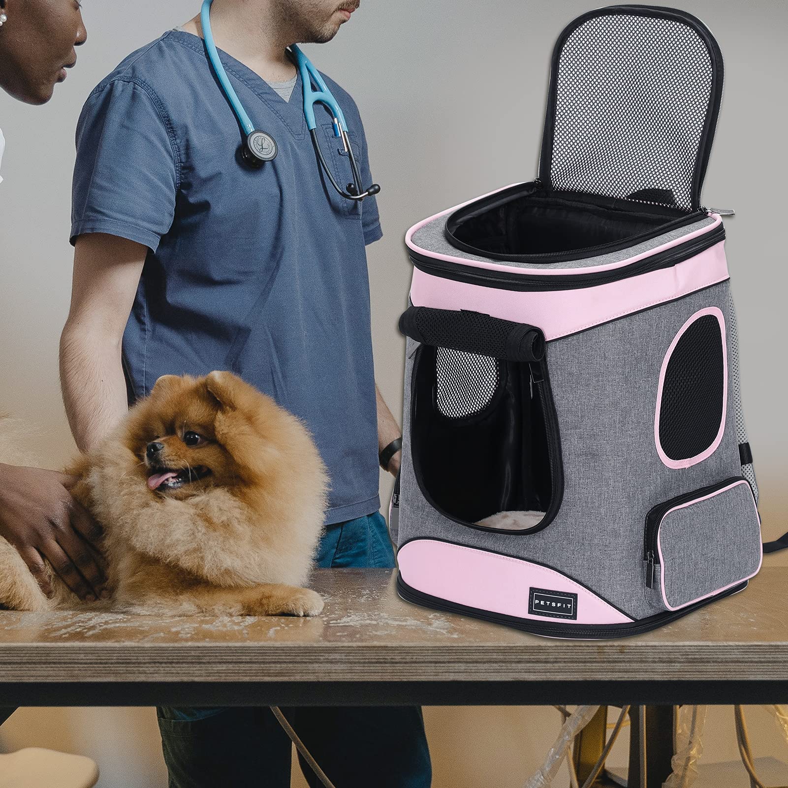 Petsfit carrier folds flat and includes side pockets for accessories.