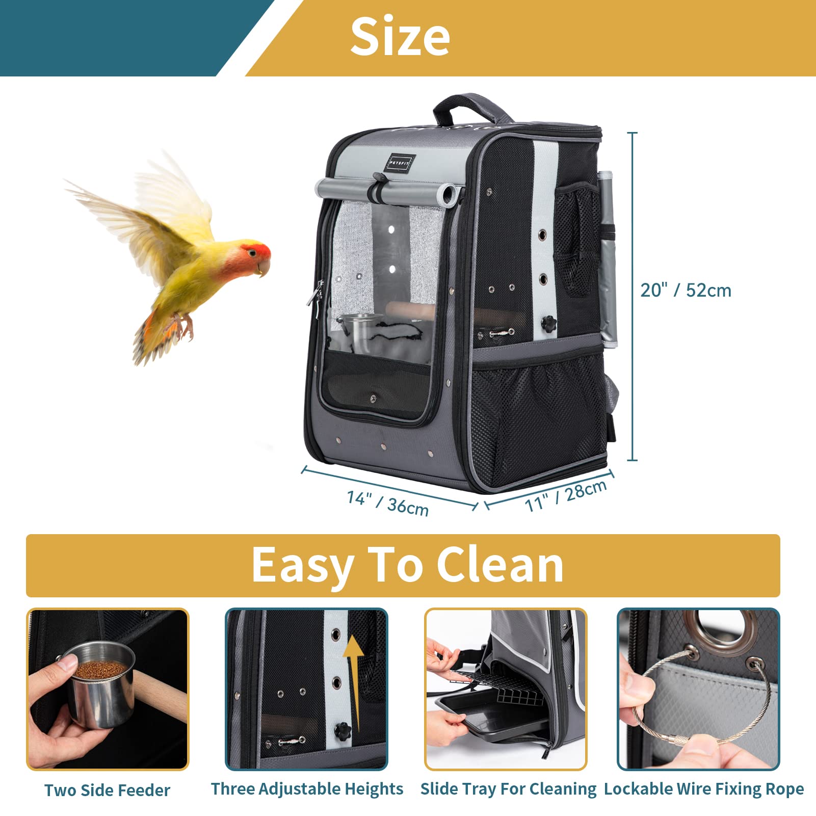 Petsfit removable tray and bottom net easy cleaning after travel