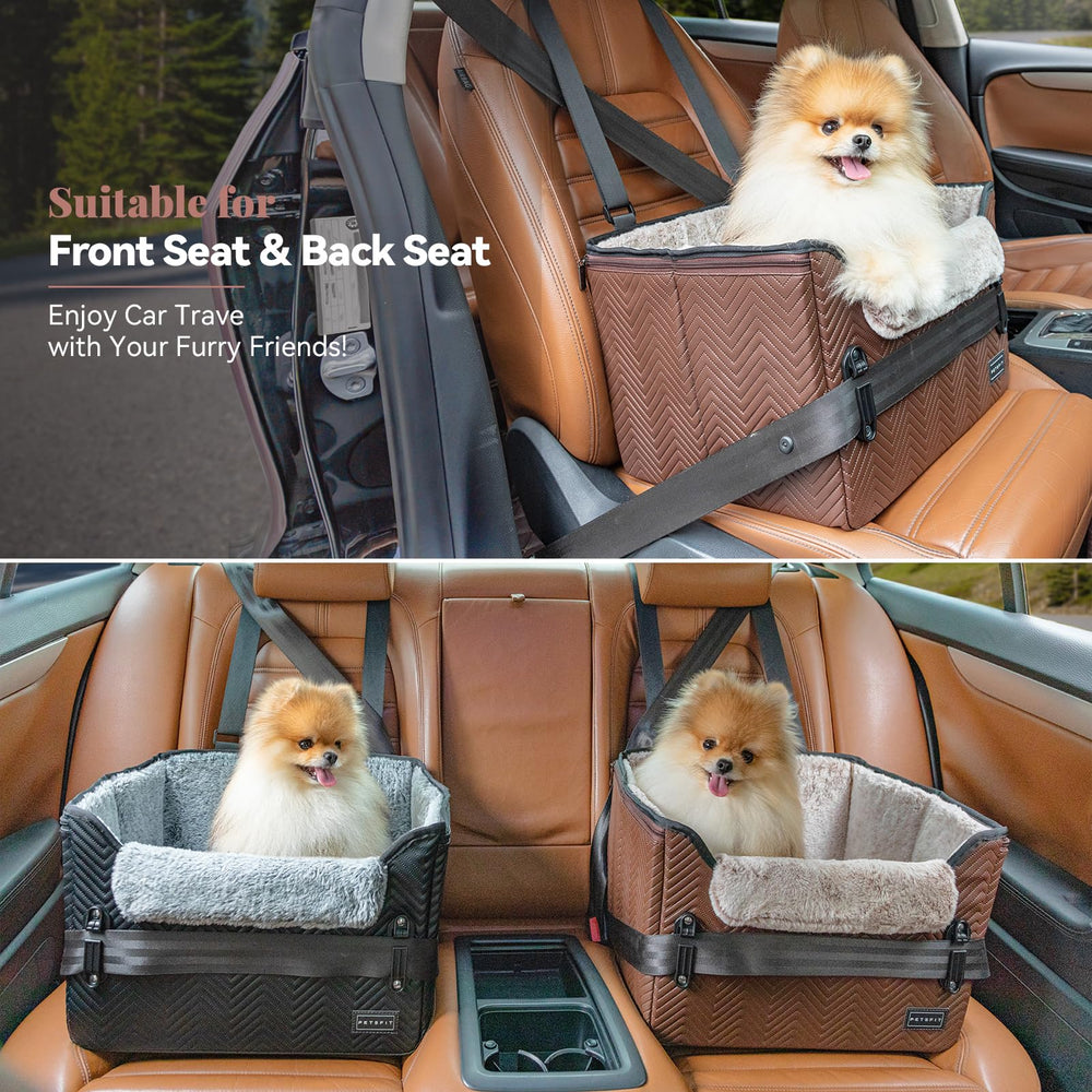 Petsfit car seat with patented buckles for secure installation.