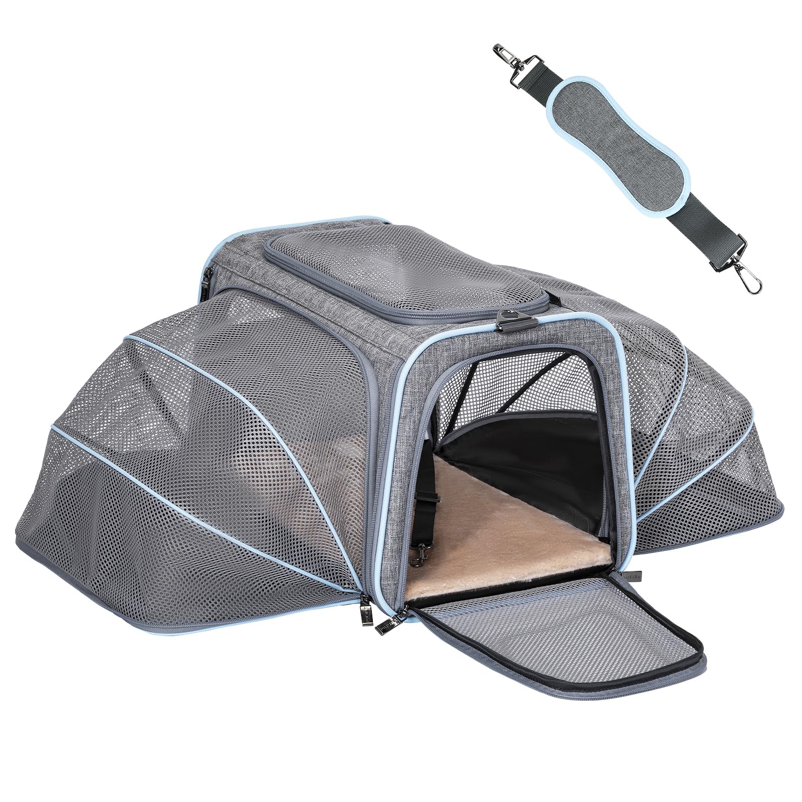 Petsfit travel-ready carrier for car trips with quick access.