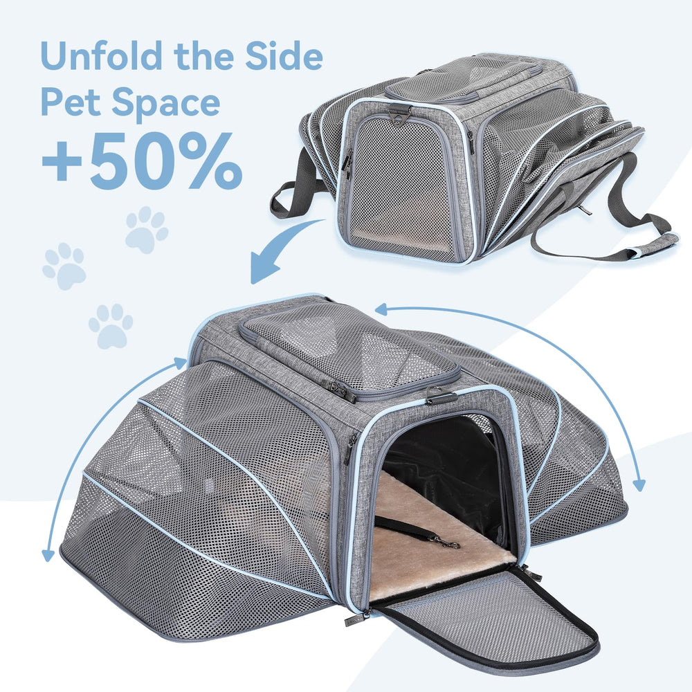 Petsfit carrier under-seat-fit shows easy airport clearance for travel.