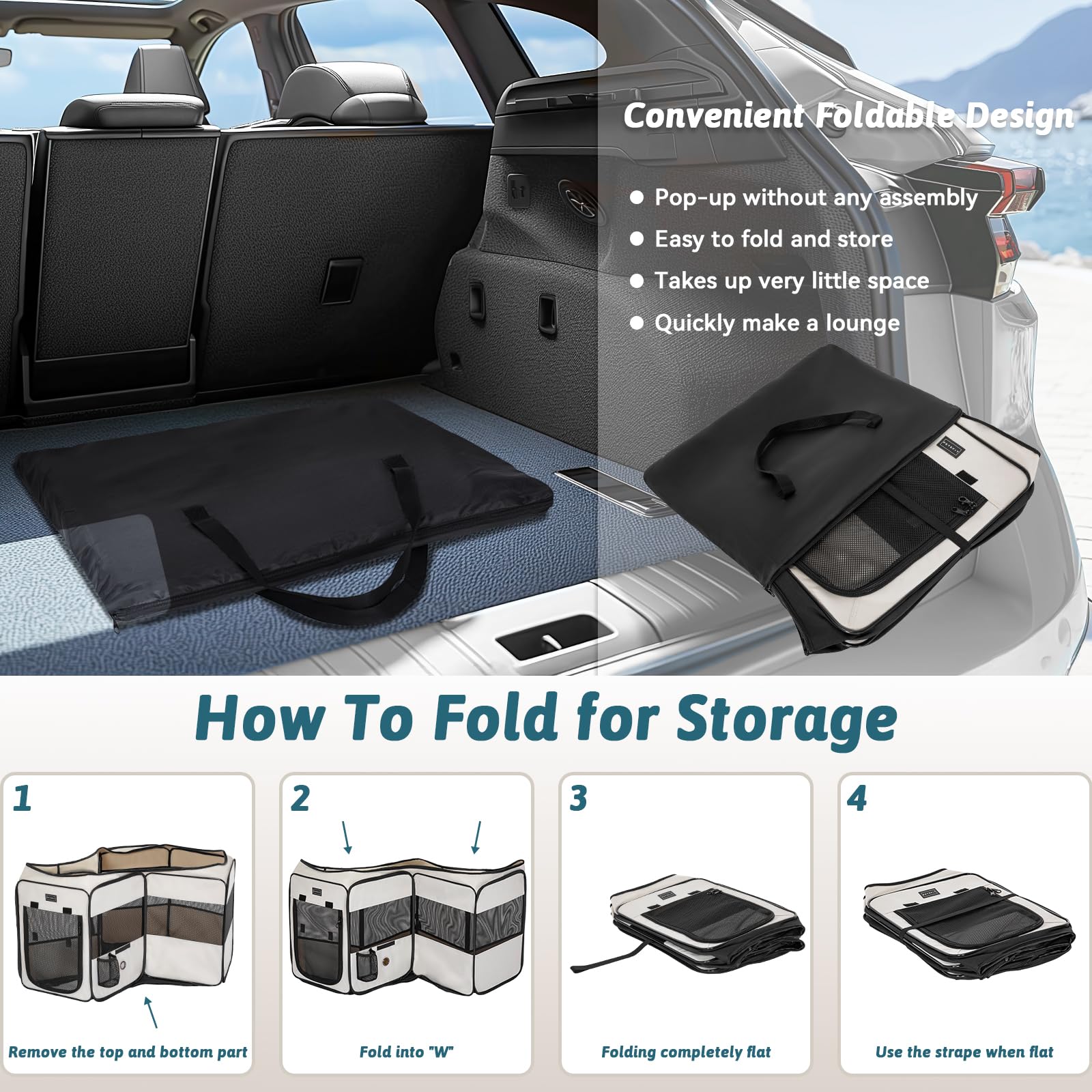 Petsfit carry-bag with pockets illustrates convenient storage and quick setup on the go.