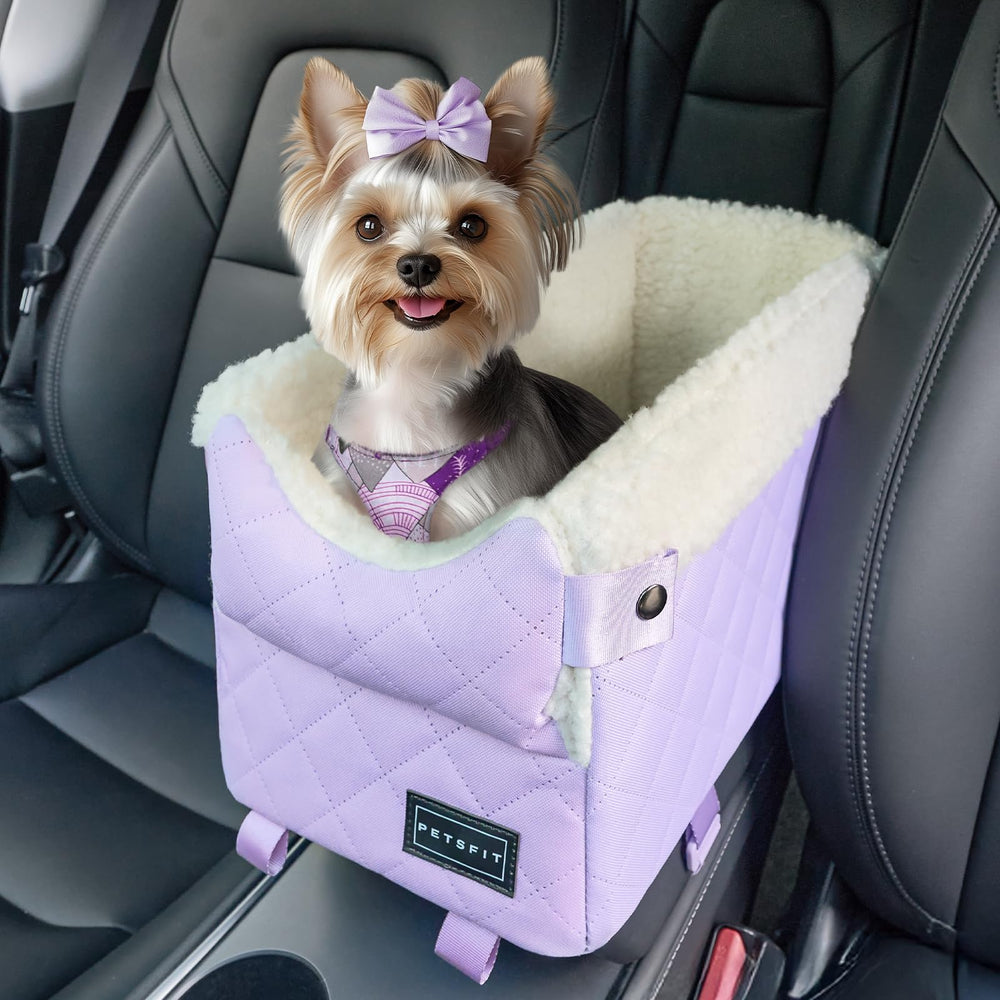 PETSFIT cat car seat purple front view with secure hooks for safe travel