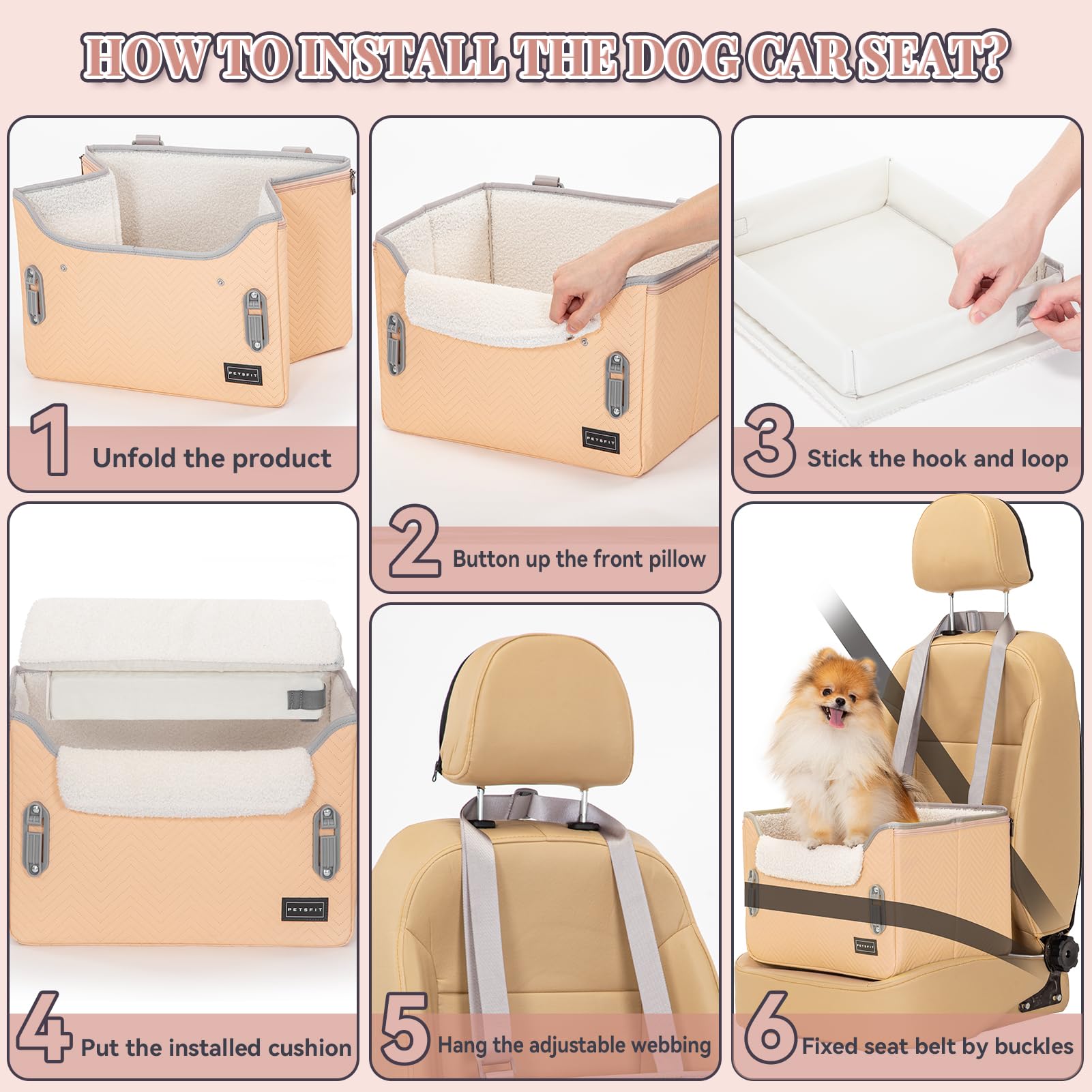 Petsfit cat car seat velvet lining adds soft comfort during rides.