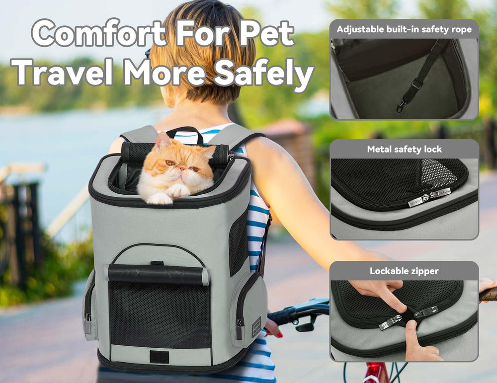 Petsfit cat carrier backpack front screen window with windproof shade for calmer trips.