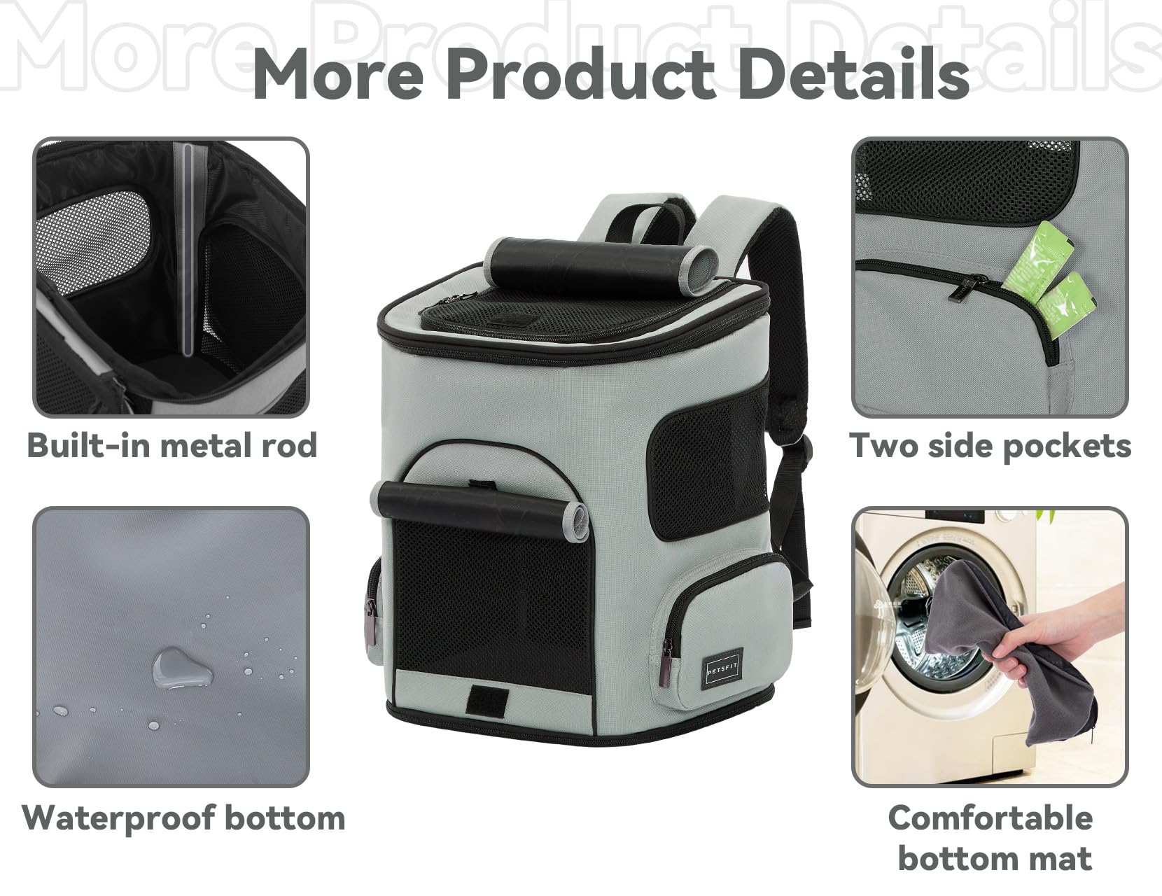 Petsfit cat carrier interior space view showing generous room for pet movement.