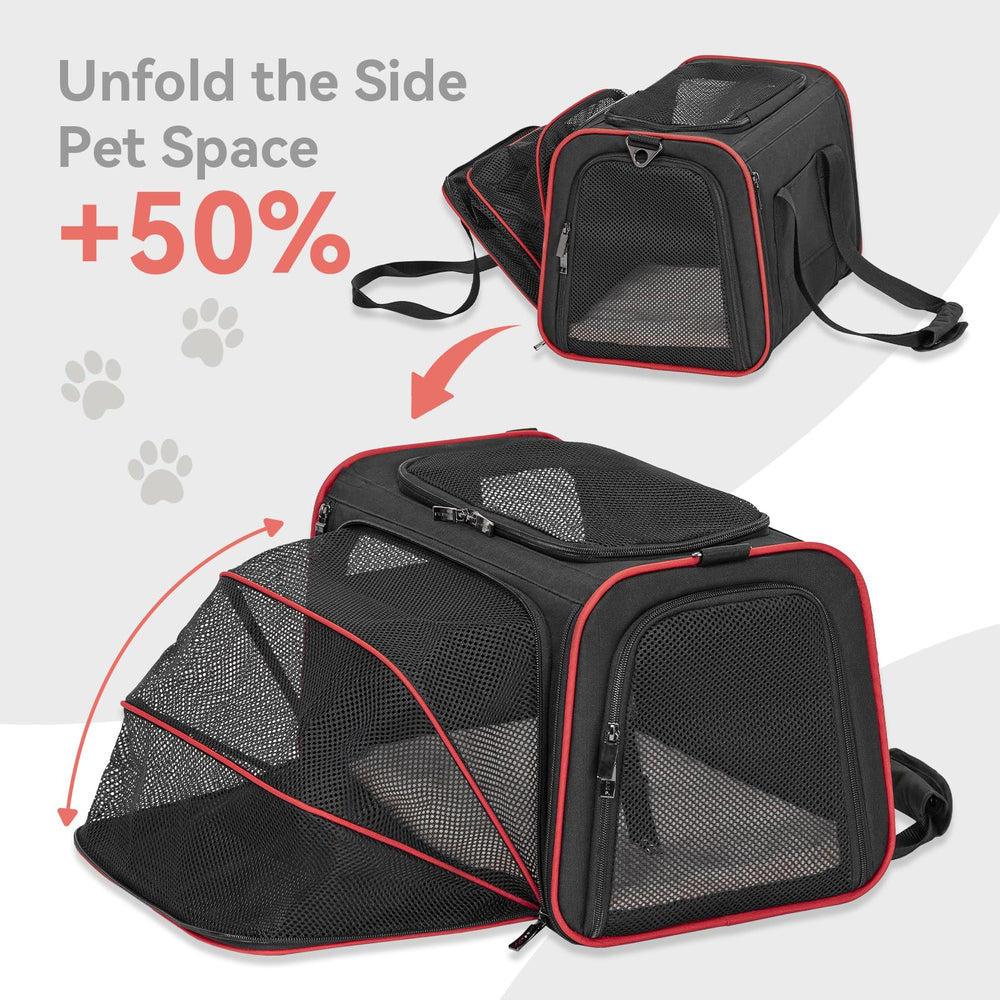 Petsfit cat-carrier-multi-carry-ways illustrates flexible handles, straps, and luggage compatibility.