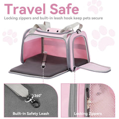 Petsfit cat carrier three-way-entry top and side doors for easy loading.