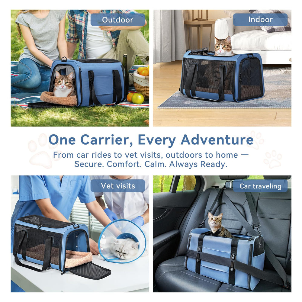 Petsfit cat carrier includes four mesh ventilation panels for airflow.