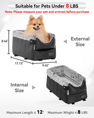 Petsfit center console dog car seat adjustable straps fit various vehicles securely.
