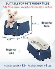 Petsfit center-console dog car seat blue back view highlights compact design.