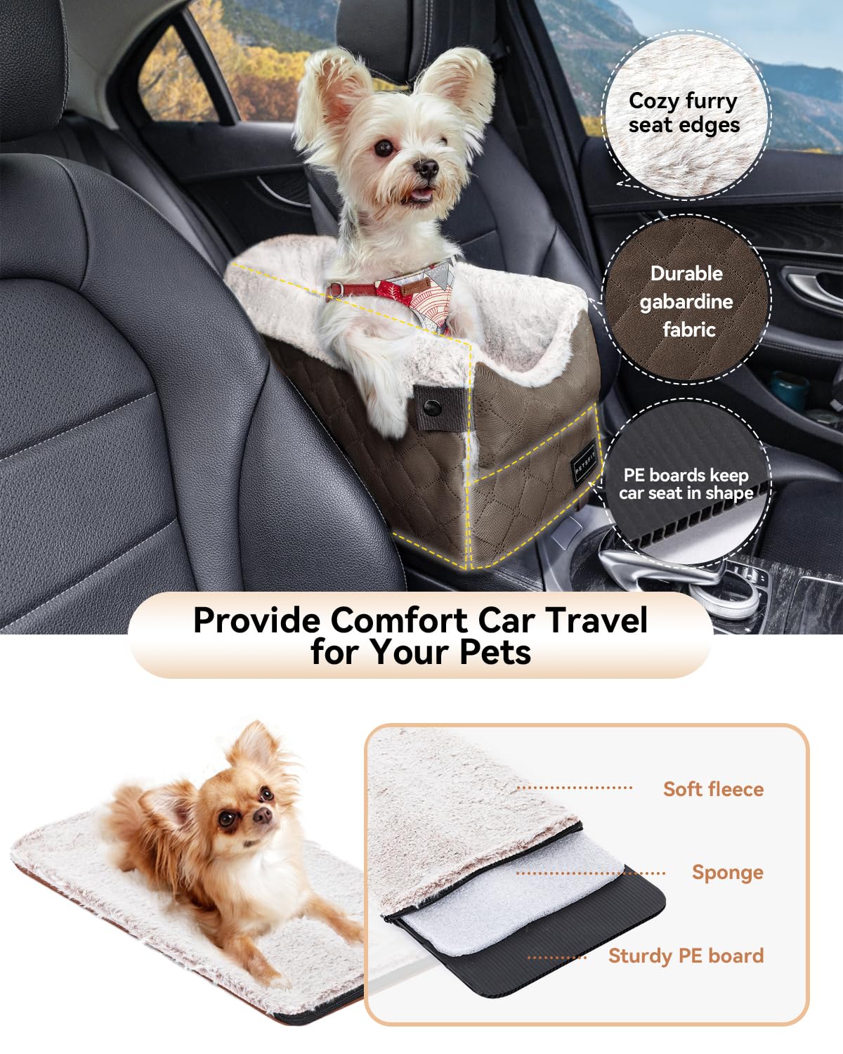 Petsfit center console dog car seat coffee front pillow adaptable for travel