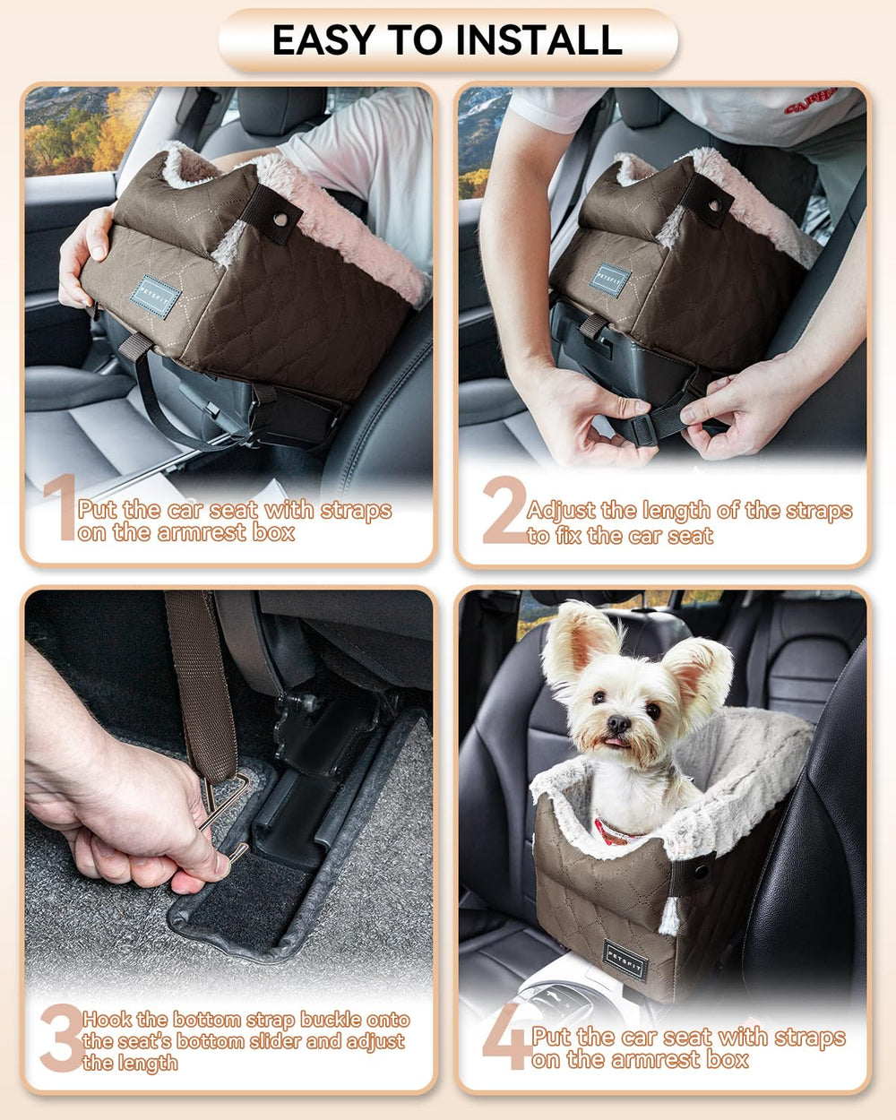 Petsfit center console dog car seat coffee washable cushion detail for easy cleaning