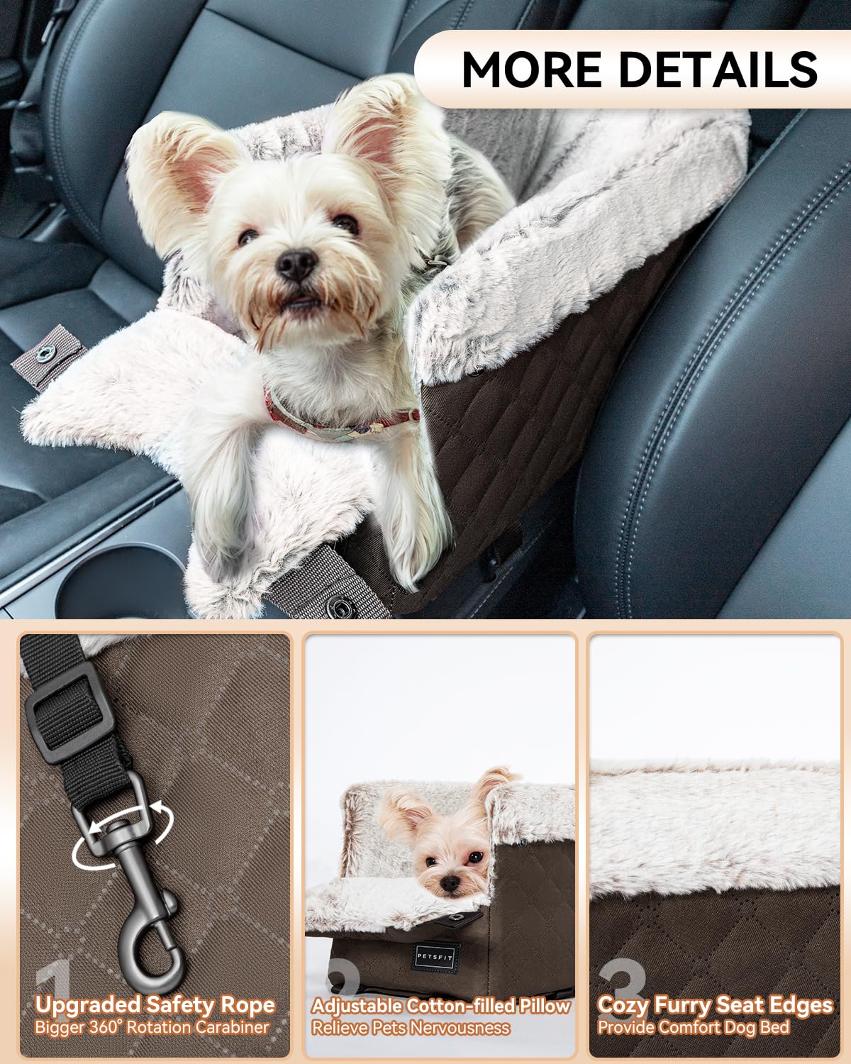 Petsfit center console dog car seat coffee window view design for calmer trips