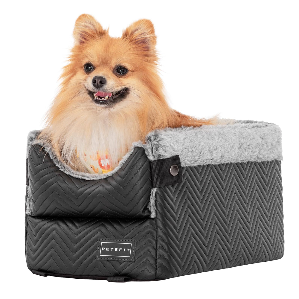 Petsfit center console dog car seat compact design fits on car armrests.