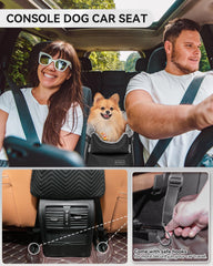 Petsfit center console dog car seat safety hooks provide stabilized mounting on armrest.