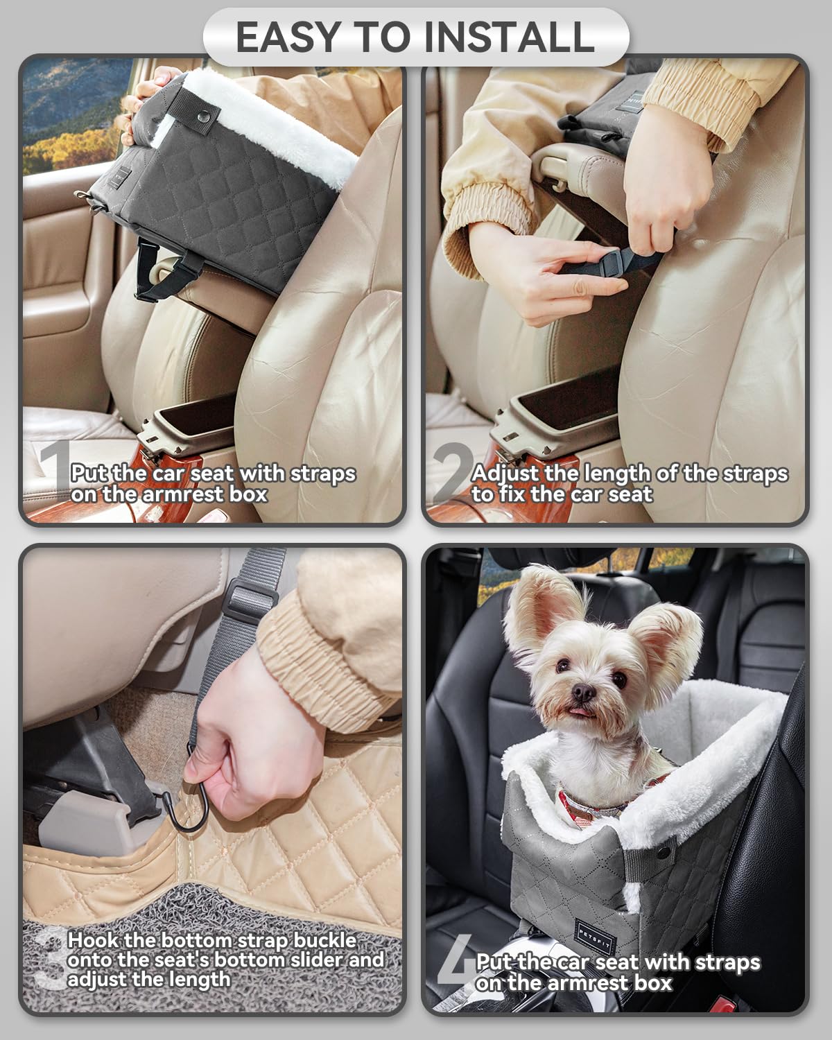 Petsfit center console dog car seat soft edge padding highlights cozy travel