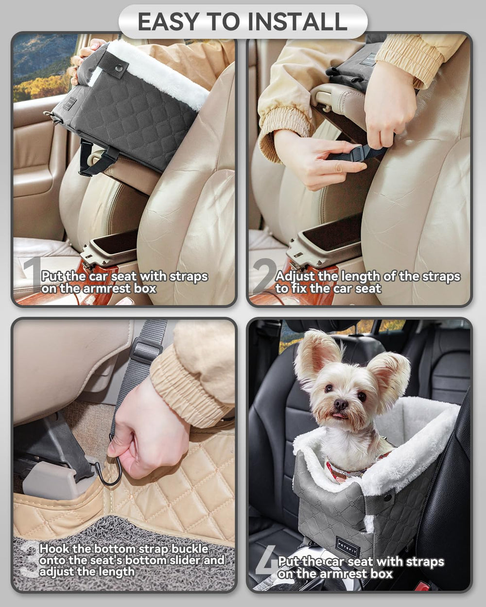 Petsfit center console dog car seat soft edge padding highlights cozy travel