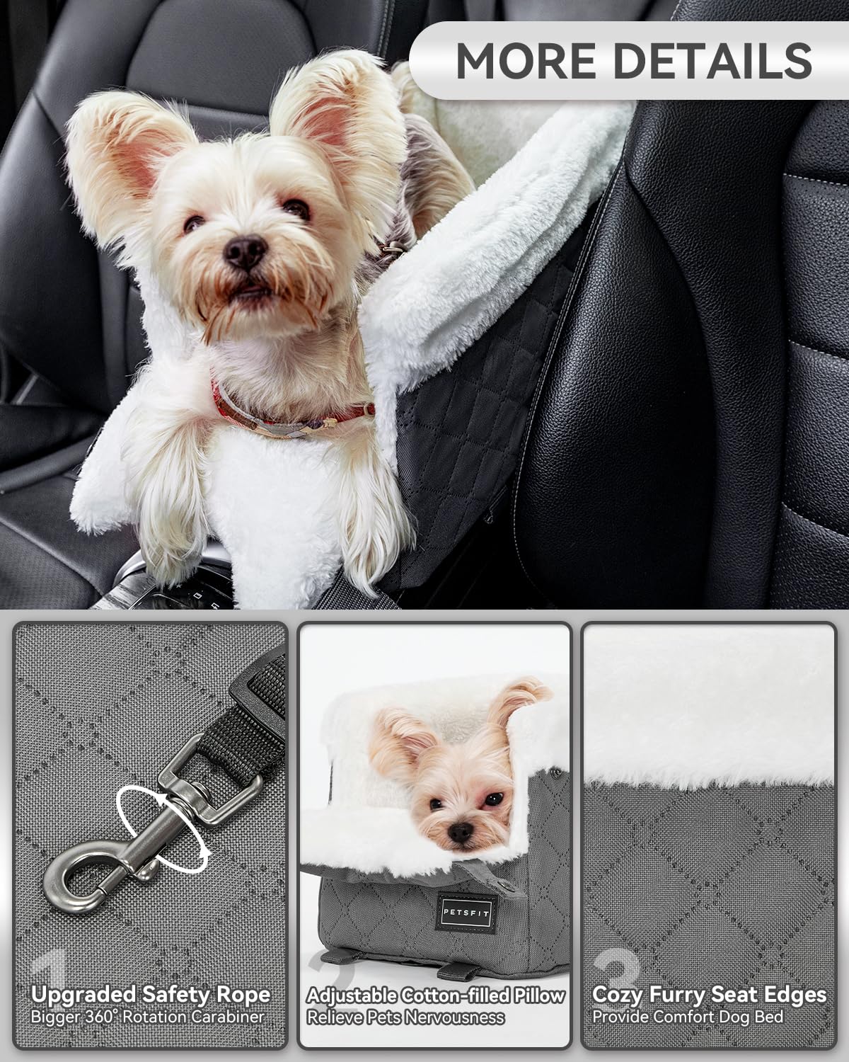 Petsfit center console dog car seat view out window promotes calm dogs