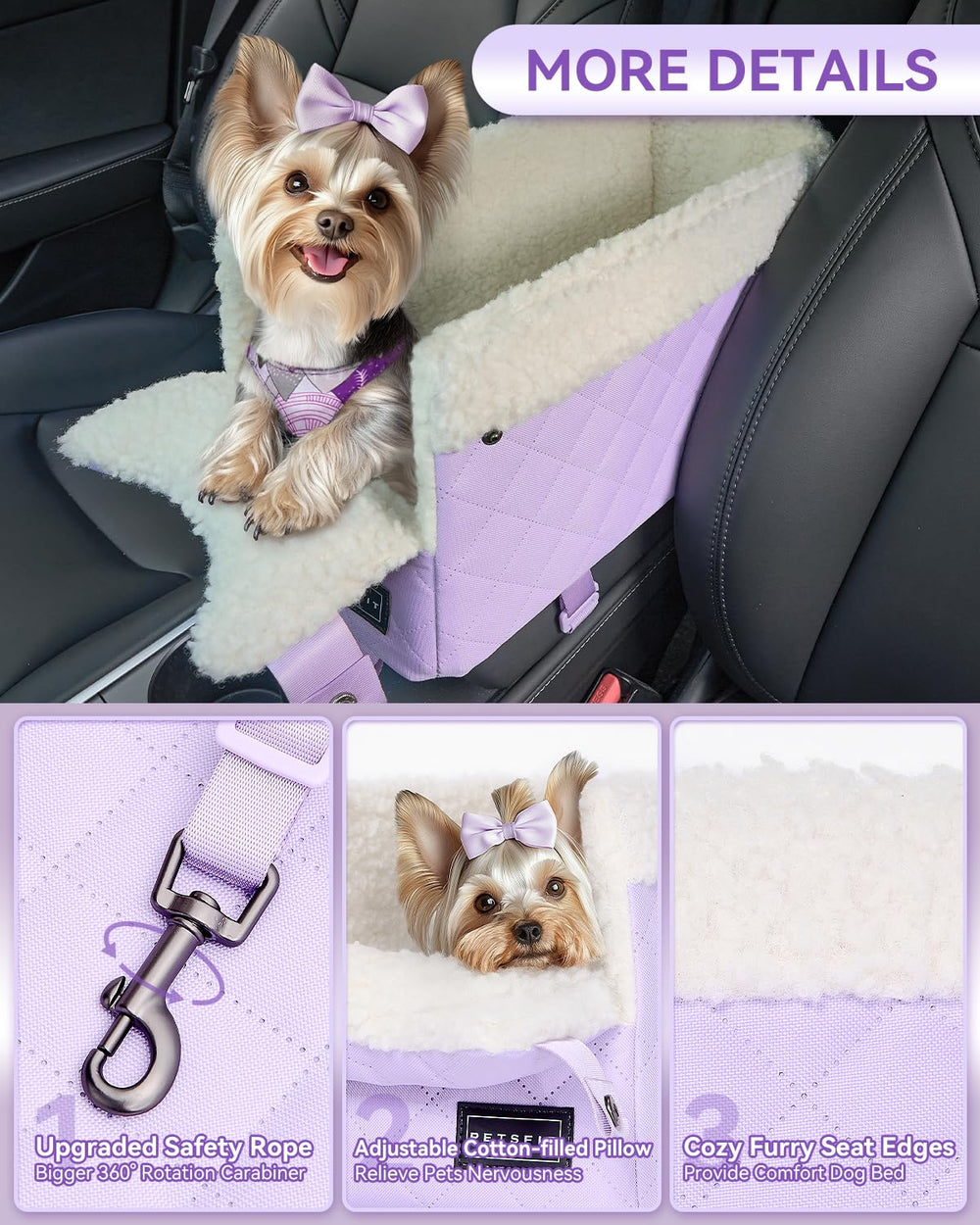 PETSFIT center console dog seat purple harness hook reduces distractions