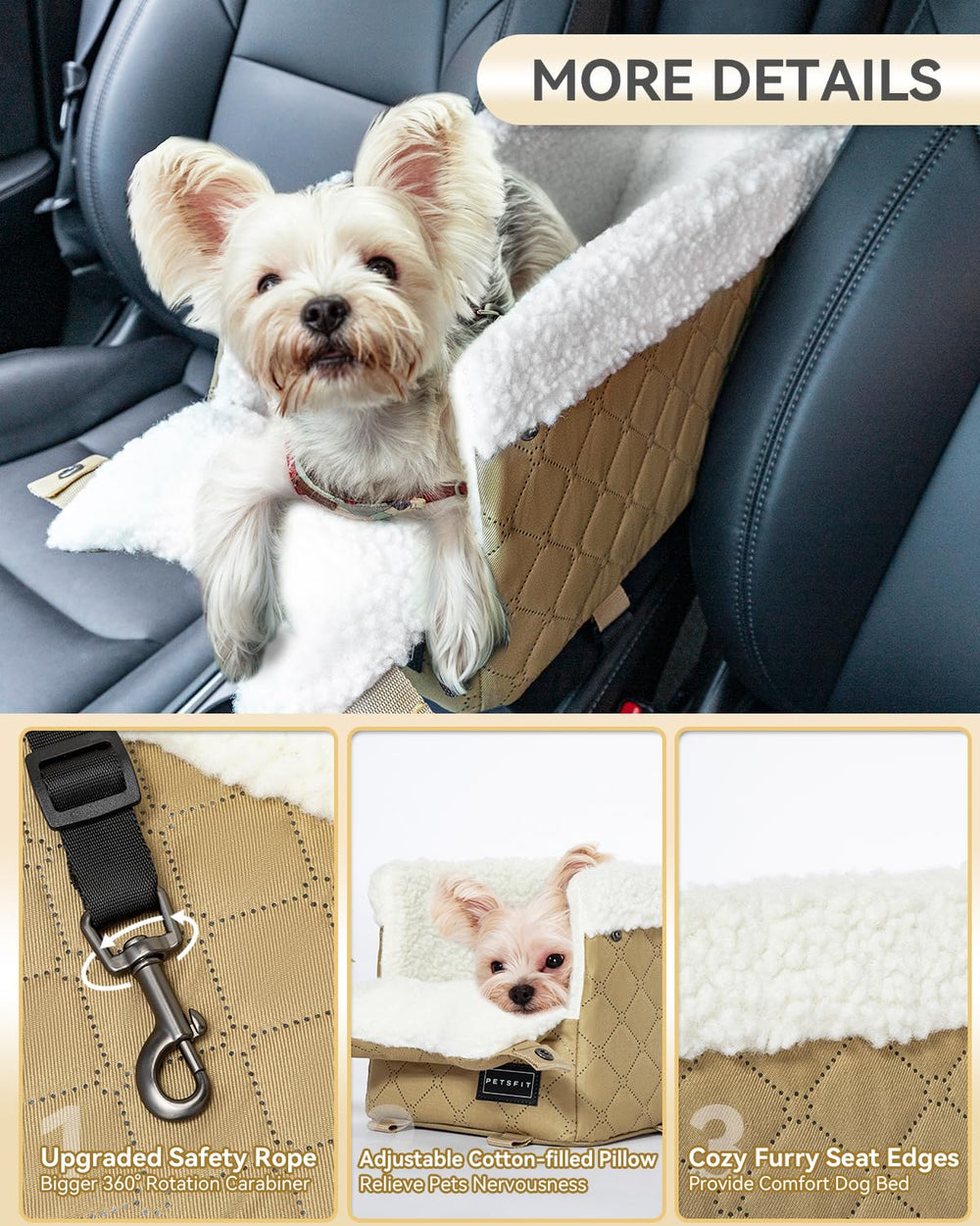 Petsfit compact dimensions fit snugly on most center consoles.