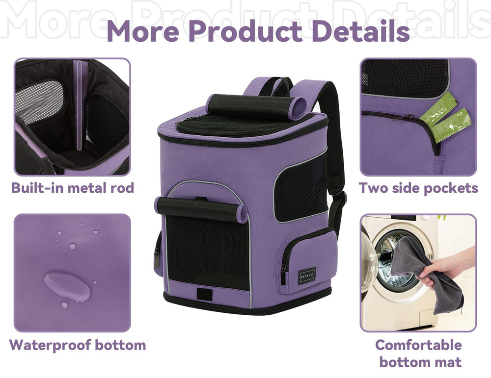 PETSFIT dog backpack carrier top-opening shows safety and pet visibility.