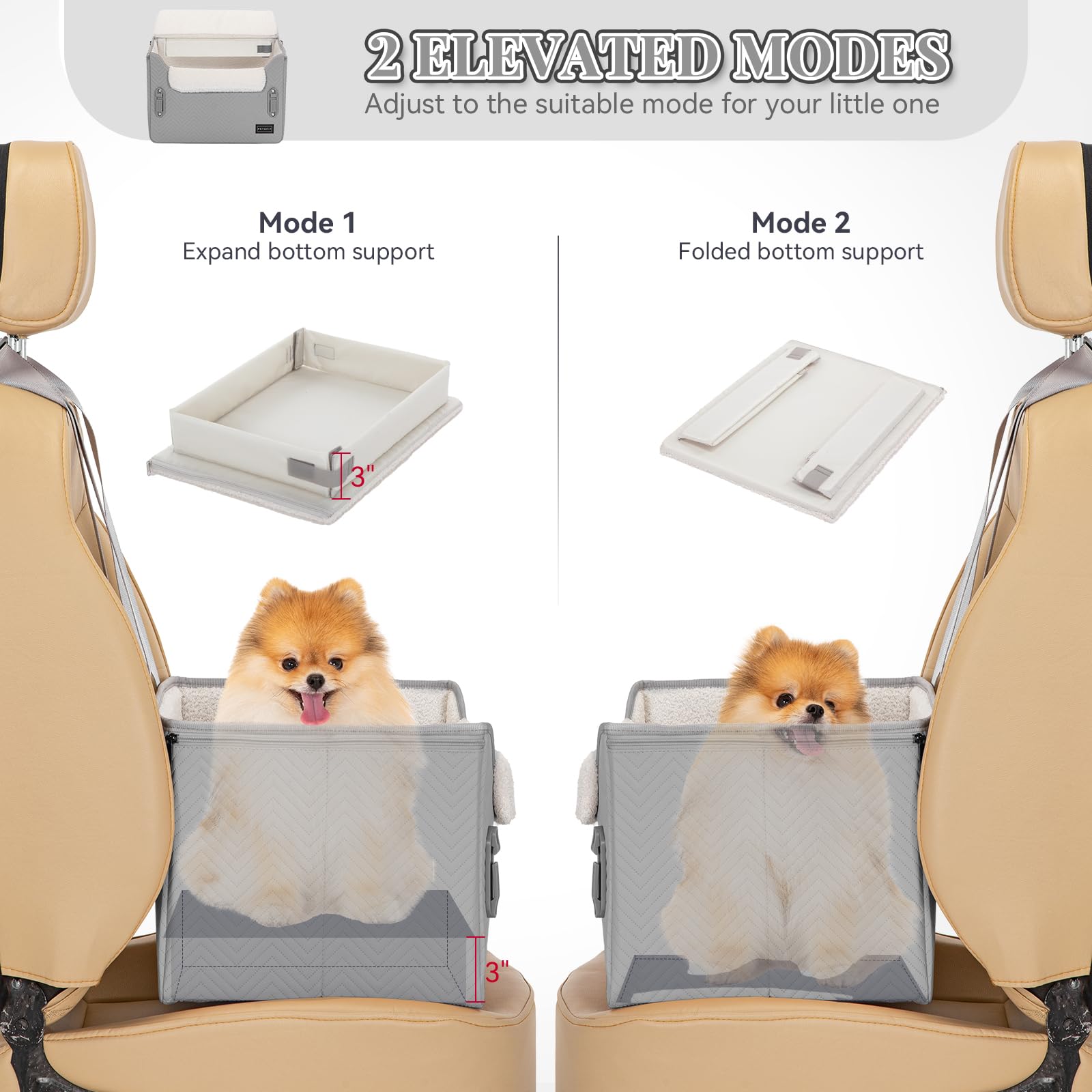 Petsfit PETSFIT dog booster car seat teddy fleece interior offers cozy comfort on rides