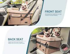 Petsfit booster seat shows adjustable lanyard and buckles for security
