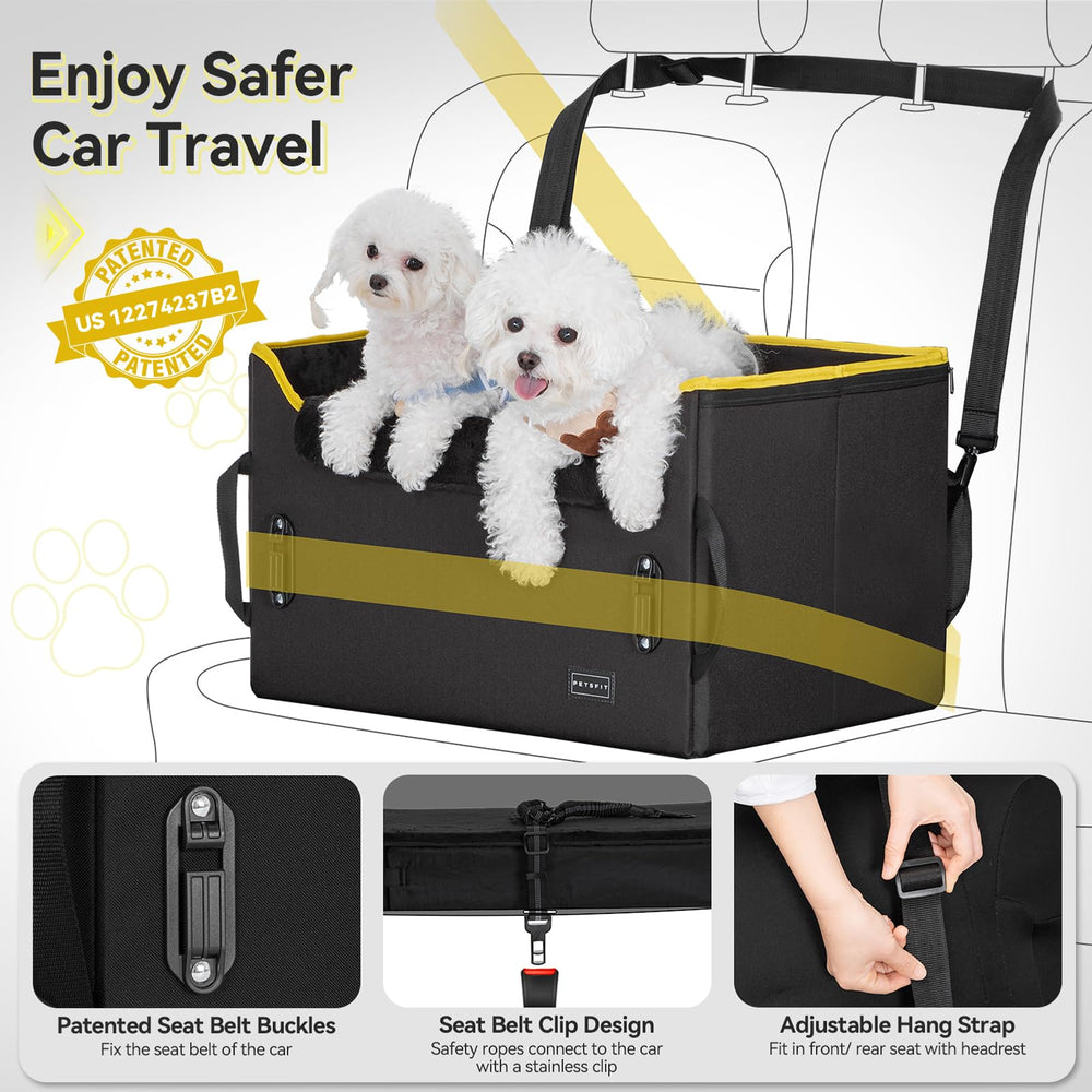 Petsfit dog booster seat with patented buckles ensures belt stability during drives