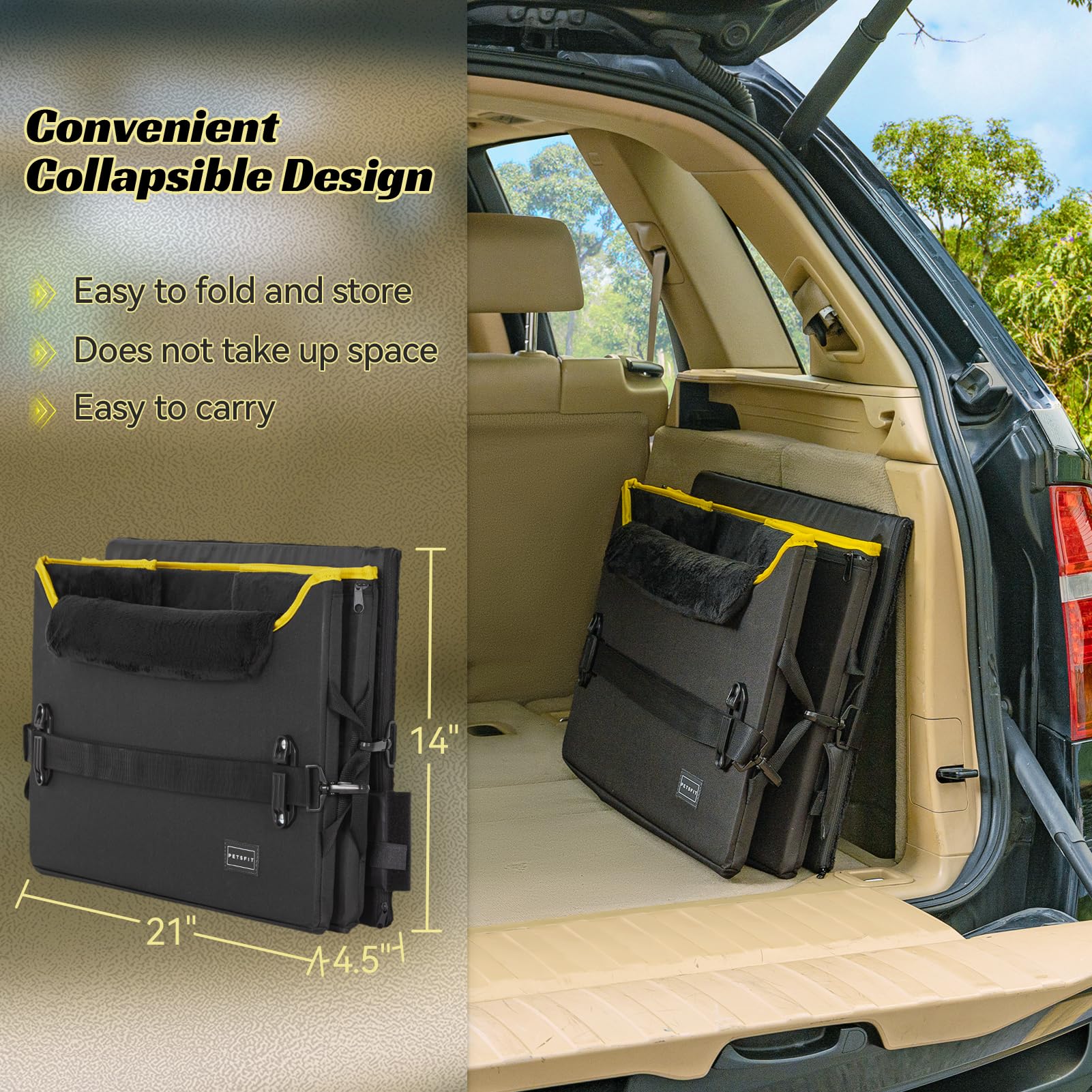 Petsfit dog booster seat folded for compact storage when not in use