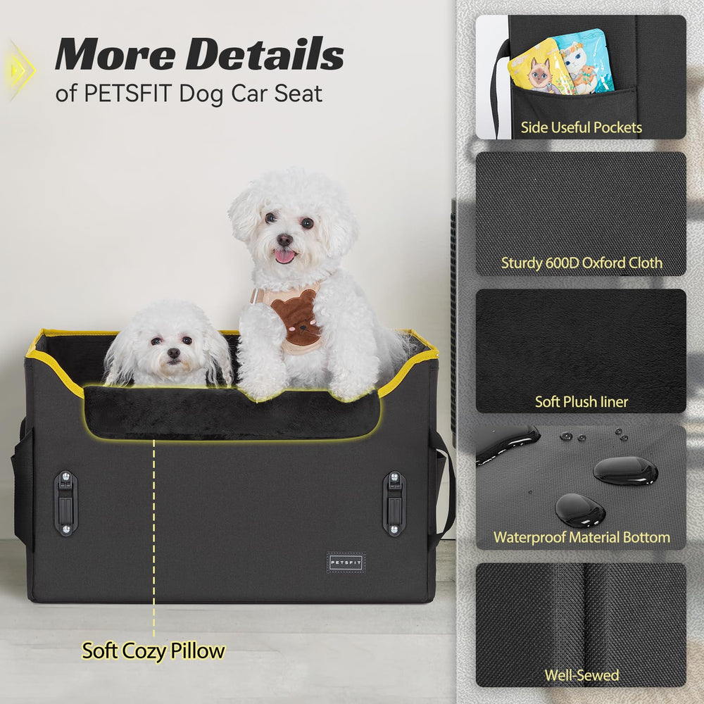 Petsfit dog booster seat storage pockets keep treats and toys within reach