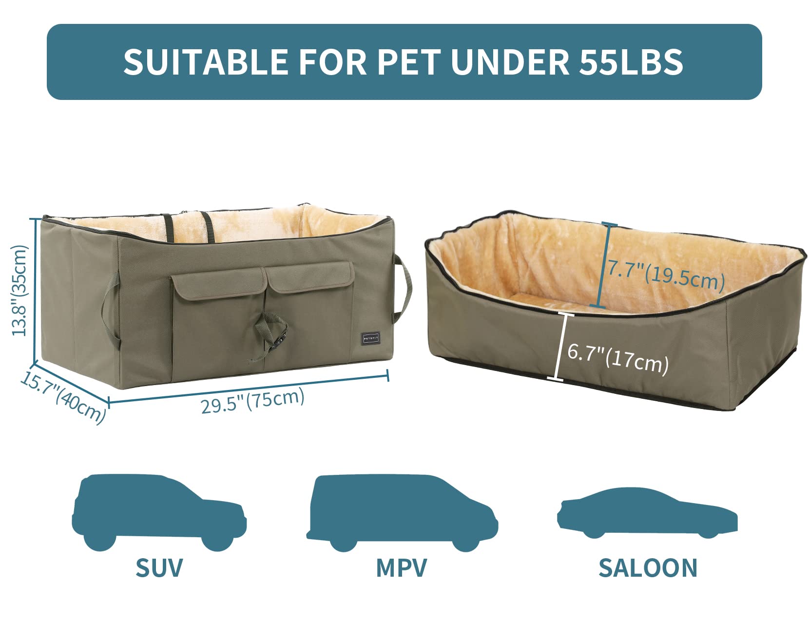 Petsfit dog booster seat two pups highlights space for two small dogs during road trips.